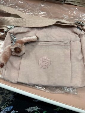 Kipling Blush Pink Crossbody Bag with Monkey Charm